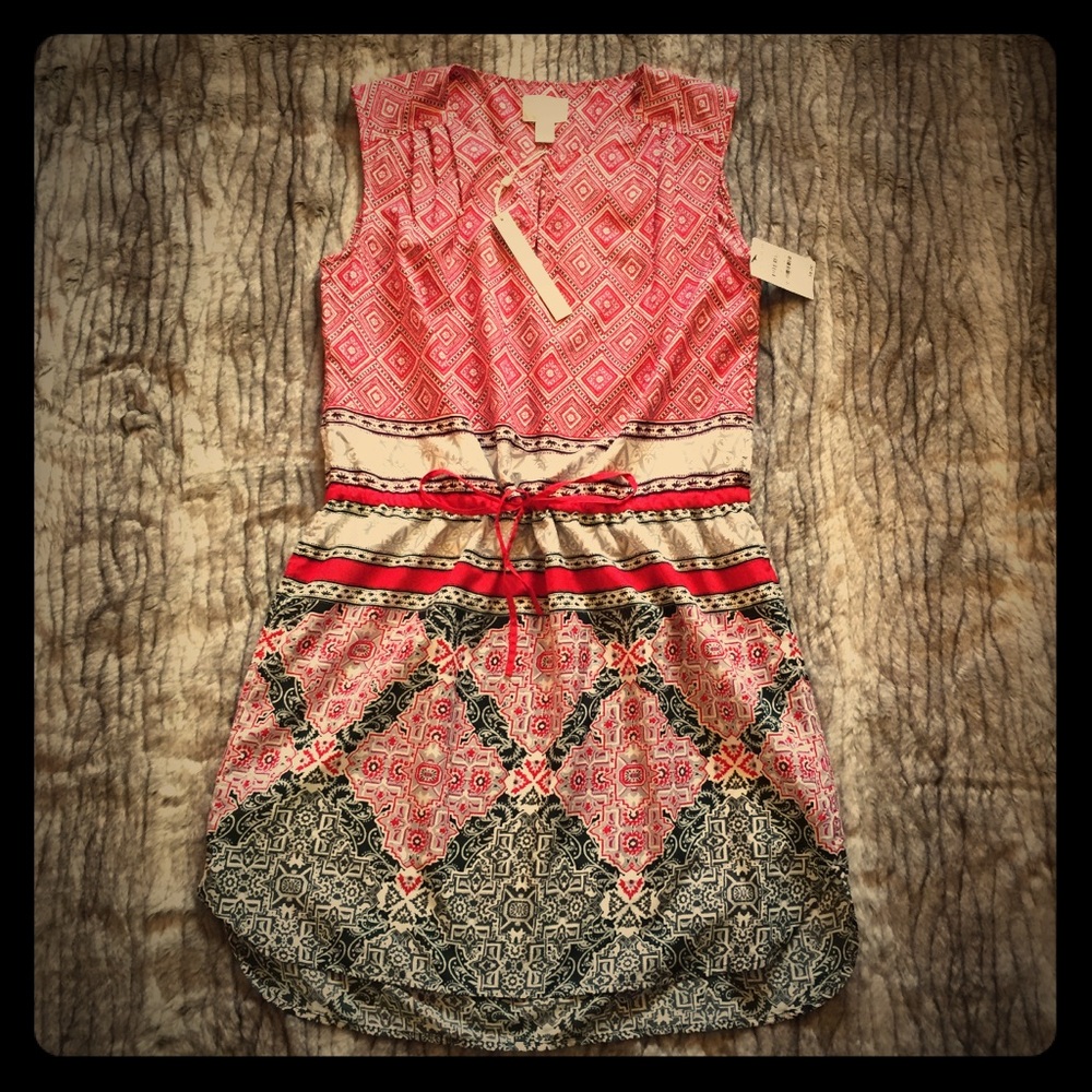 NWT New Caslon Barberry Geo Print Tie waist dress